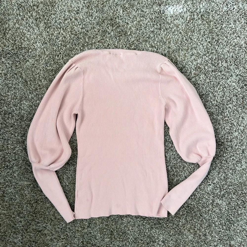 Milly Ribbed Puff Balloon Sleeve Sweater Blush Pink Top - Picture 7 of 7